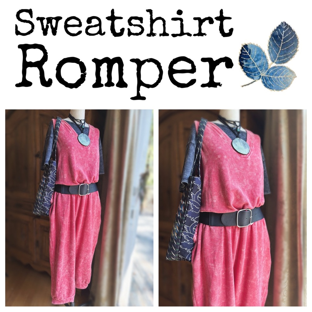 NWT Boutique Acid Wash Pink Sweatshirt Romper Jumpsuit Plus Size 20 - Picture 2 of 11